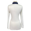Back of Callidae Practice Shirt in White/Navy Pleats