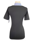 Back of Callidae Short Sleeve Practice Shirt in Black/Blue Heart Gingham