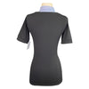 Back of Callidae Short Sleeve Practice Shirt in Black/Blue Heart Gingham