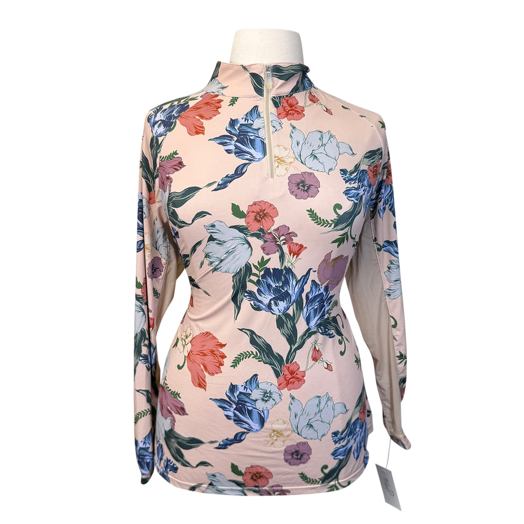 Kastel Long Sleeve 1/4 Zip Shirt in Soft Pink Floral