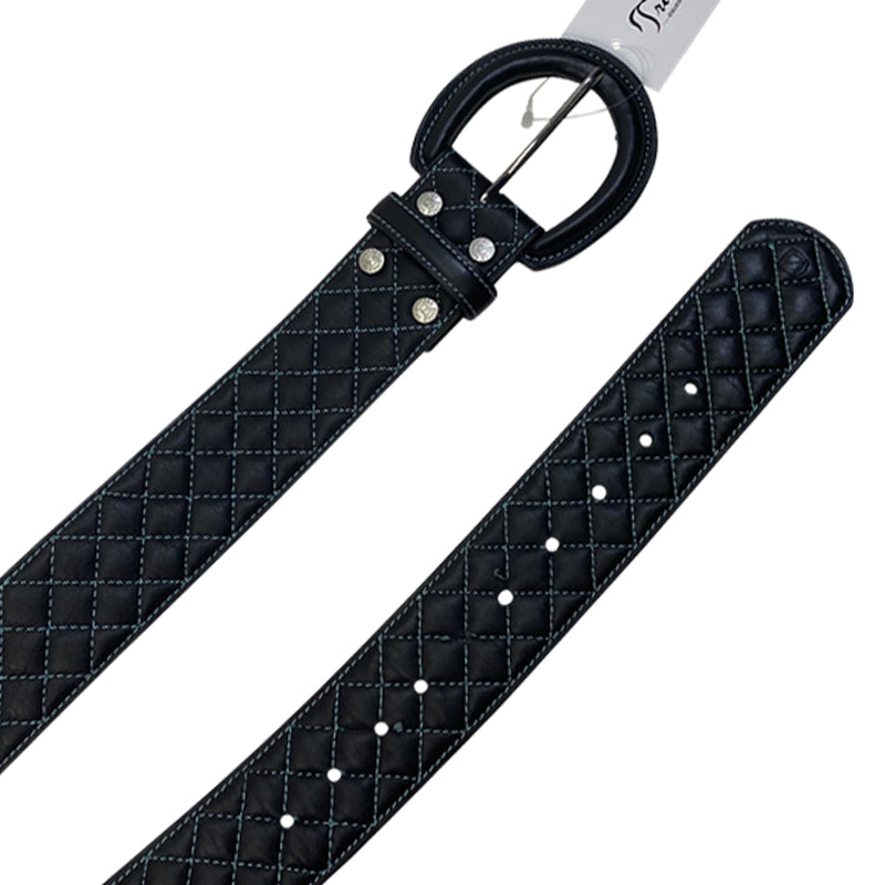 Noble Outfitters Classic Quilted Belt in Black/Turquoise