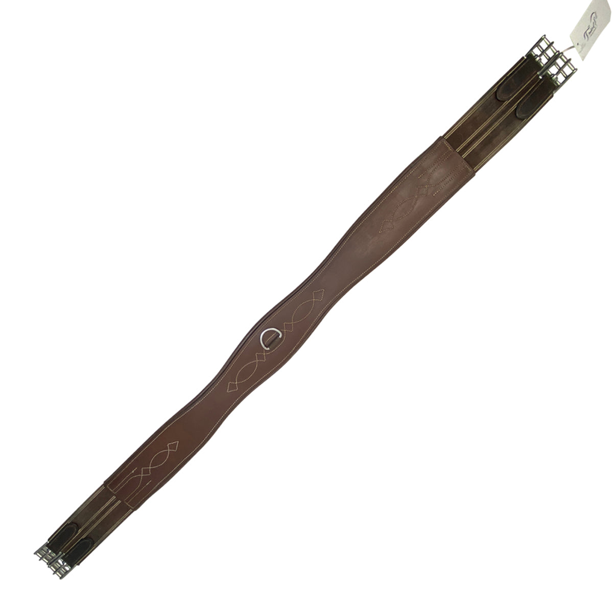 Fancy Stitched Padded Leather Girth in Brown