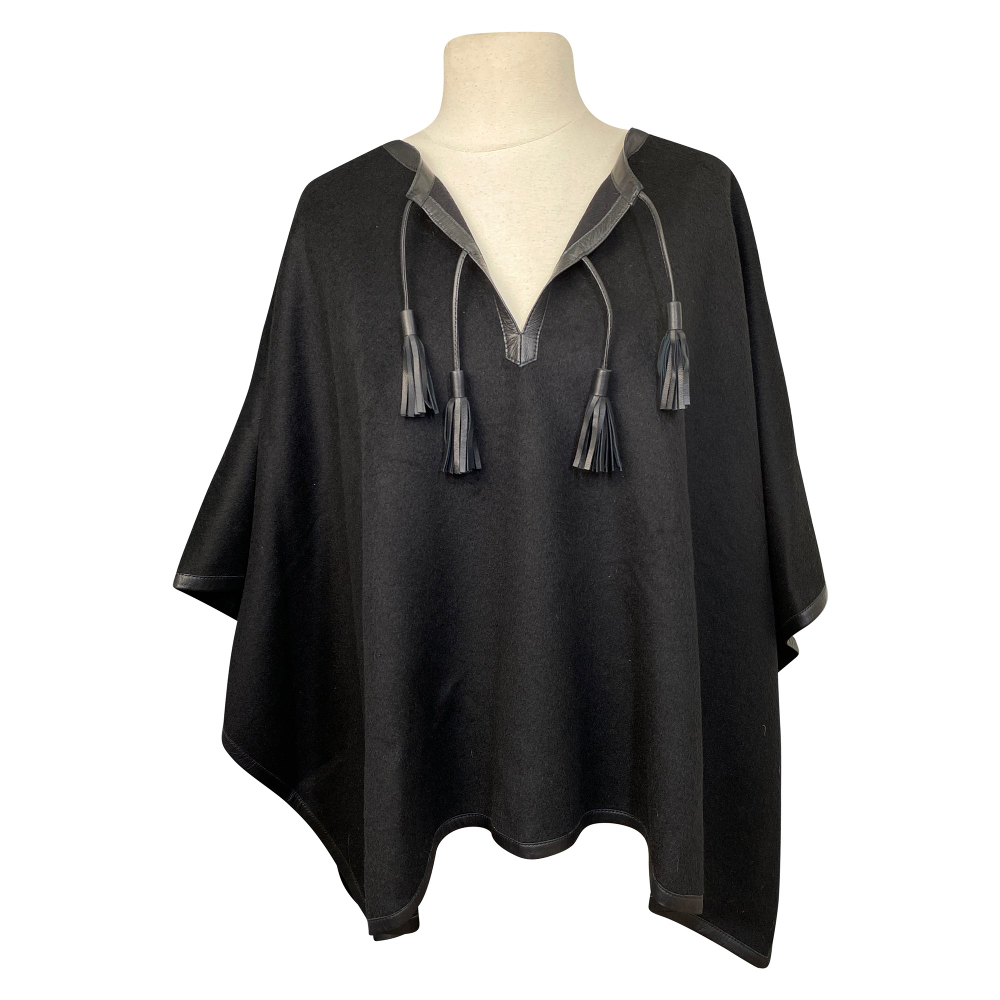 Stick & Ball Tassel Alpaca Poncho in Black