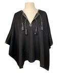 Stick & Ball Tassel Alpaca Poncho in Black