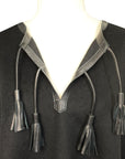Stick & Ball Tassel Alpaca Poncho in Black