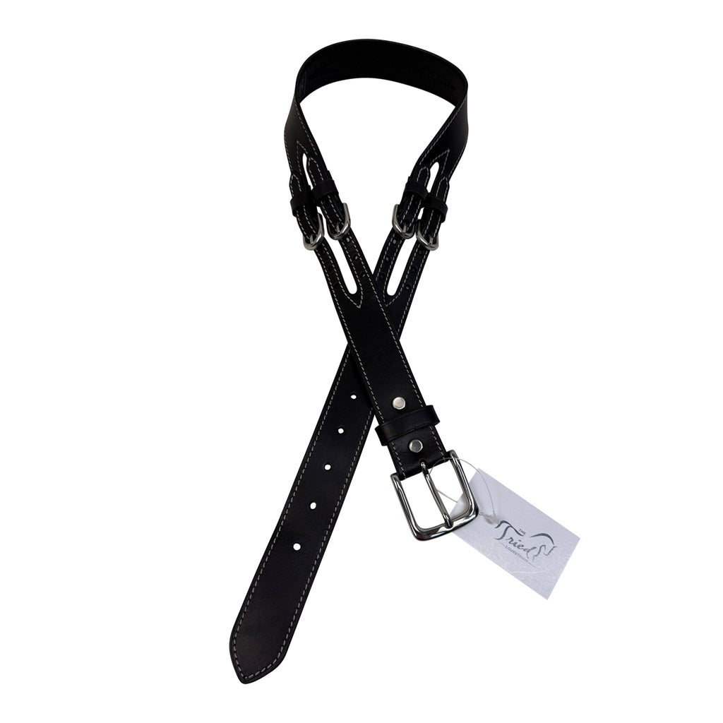 Dover Saddlery Fancy Stitched Double Buckle Belt in Black - Women's Medium/Large