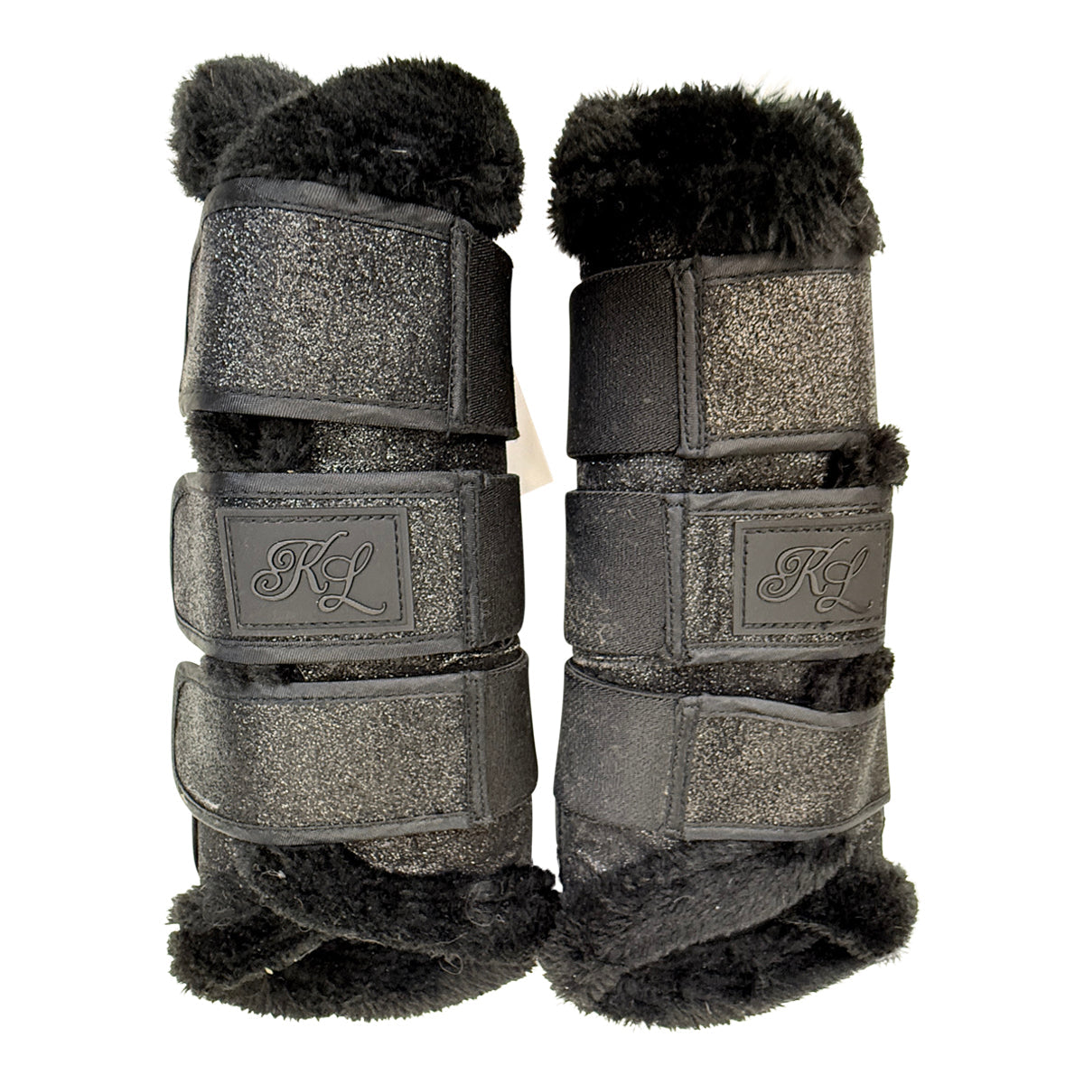 Glitter Fleece Edged Brushing Boots in Black/Glitter