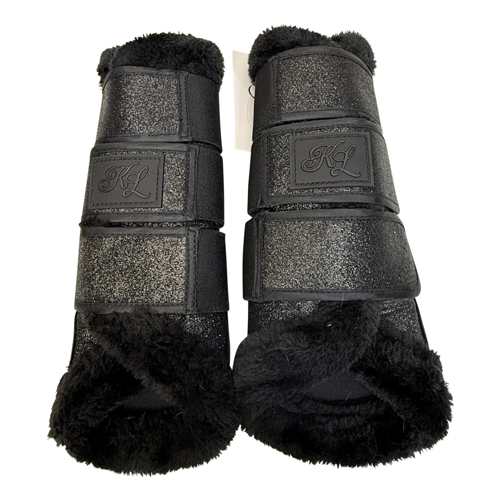 Glitter Fleece Edged Brushing Boots in Black/Glitter - Large