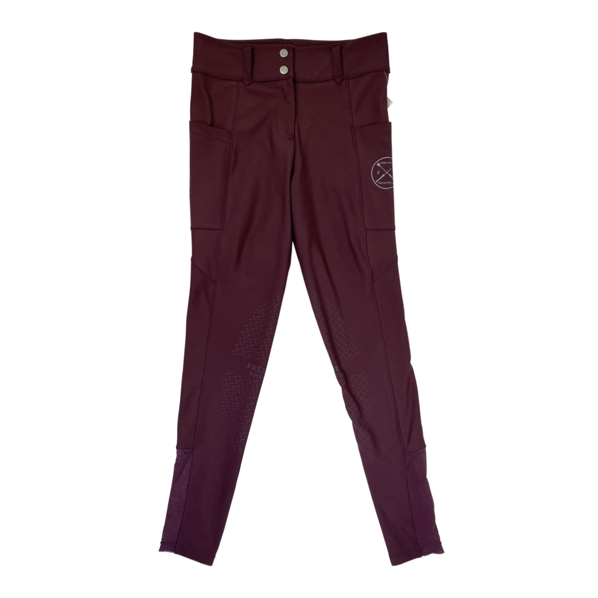 Front of Free Ride Equestrian 'Lux' Knee Grip Breech in Plum - Women's XXS
