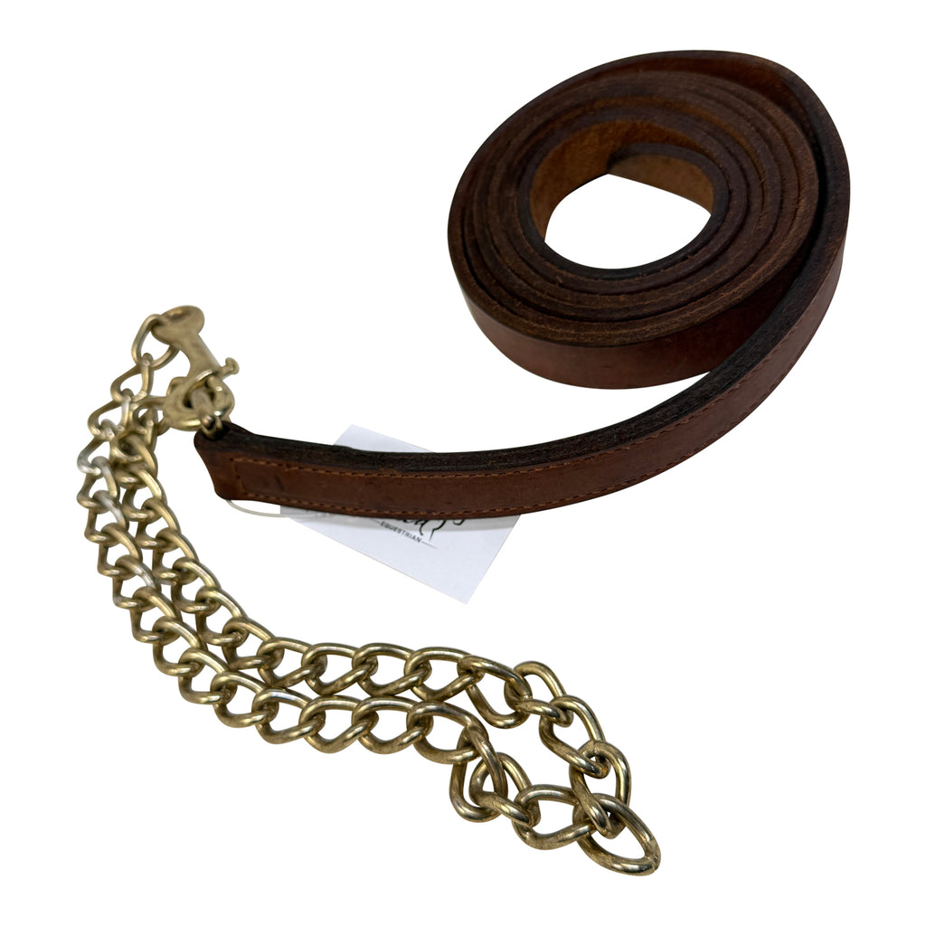 Leather Lead Rope w/ Stud Chain in Brown/Gold