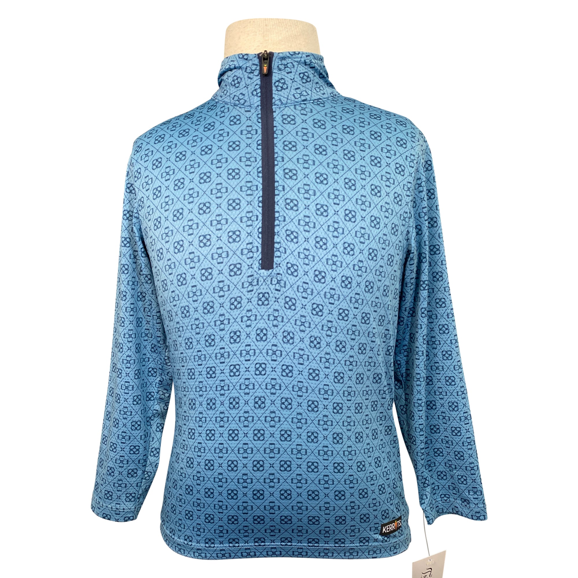 Kerrits 'Aire Ice Fil' Shirt in Blue/Navy Stirrups - Children's Small