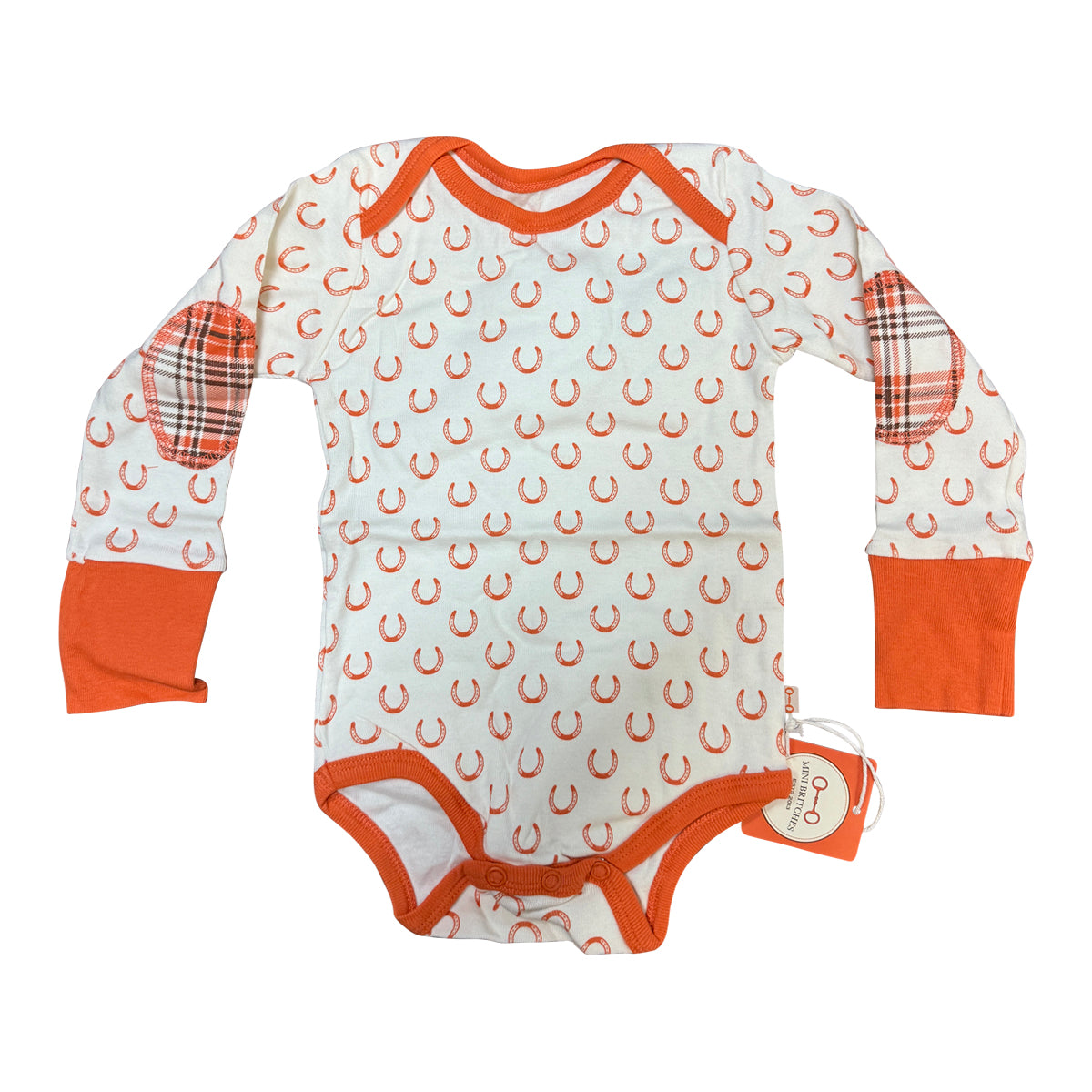 Mini Britches Long Sleeve Onesie in Orange Horse Shoe