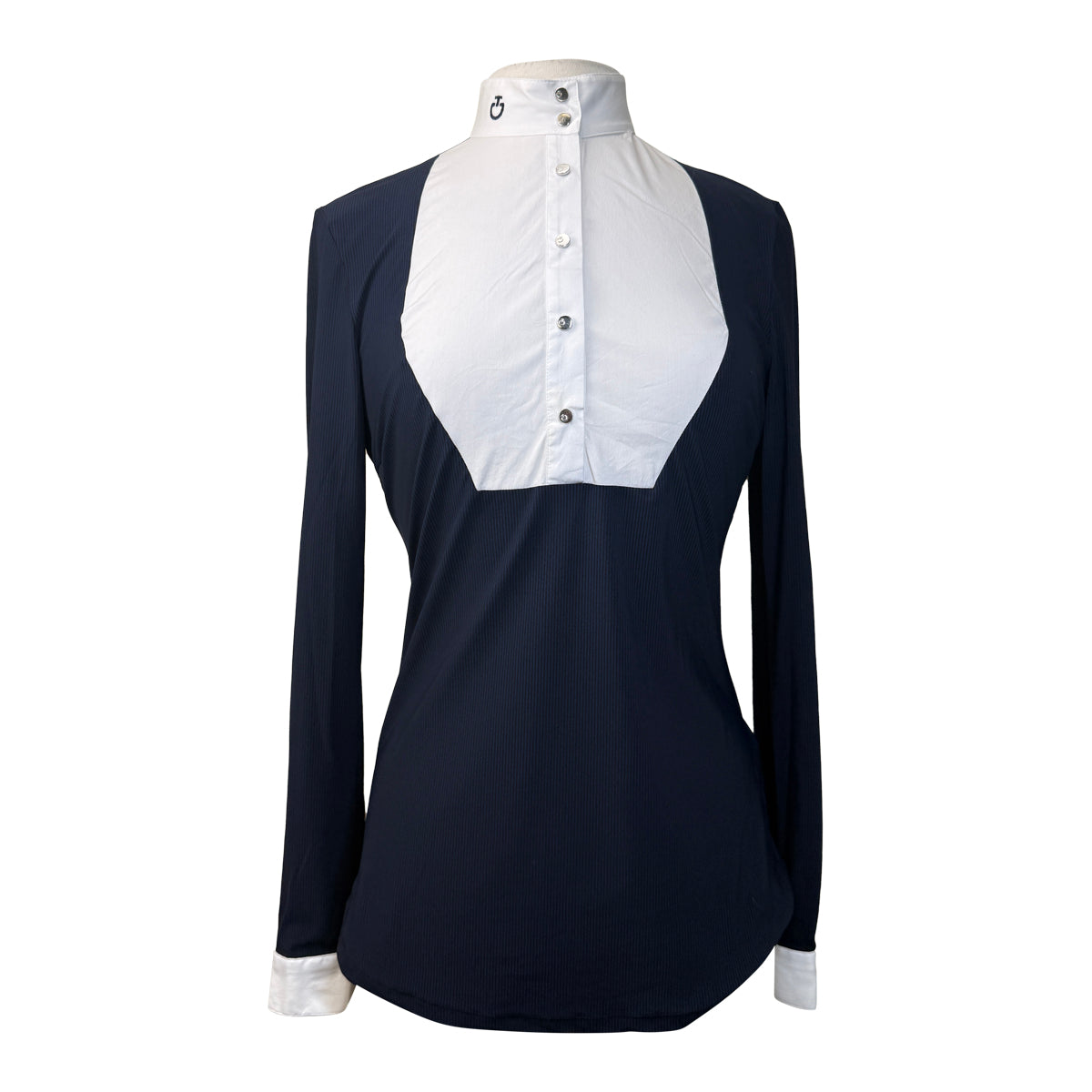 Cavalleria Toscana Bib Show Shirt in Navy Pinstripe/White
