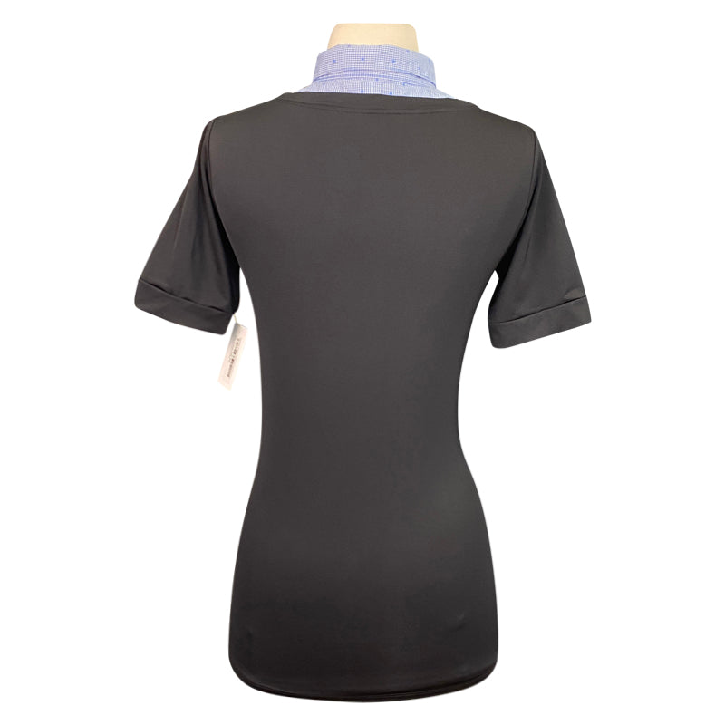 Callidae Short Sleeve Practice Shirt in Black/Blue Heart Gingham - Women's XS