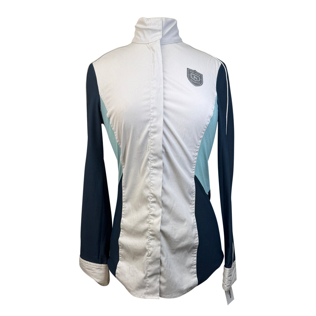 Asmar Equestrian Mesh Long Sleeve Show Shirt in White/Teal