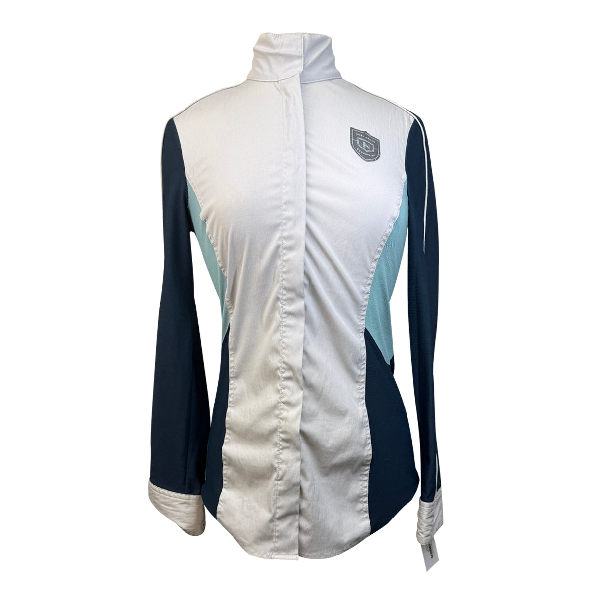 Asmar Equestrian Mesh Long Sleeve Show Shirt in White/Teal