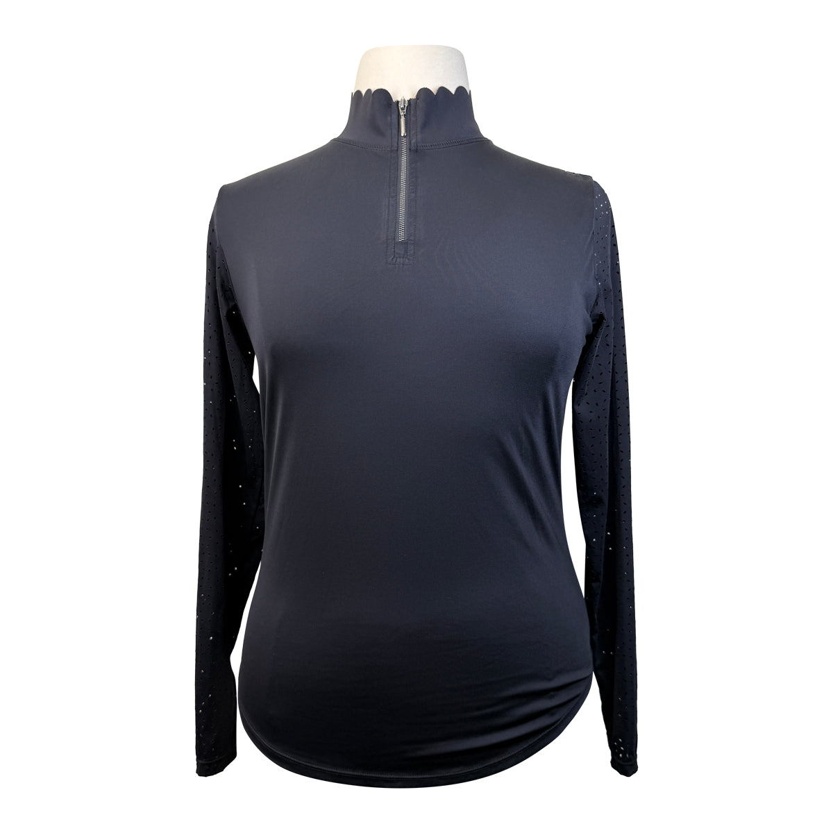Free Ride Equestrian Scalloped Long Sleeve Shirt in Black
