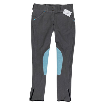 Eurofit 'Laurenburg' Knee Patch Breeches in Grey Denim/Teal 