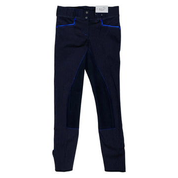 Eurofit 'Bling' Full Seat Breeches in Black Pinstripe/Blue Piping