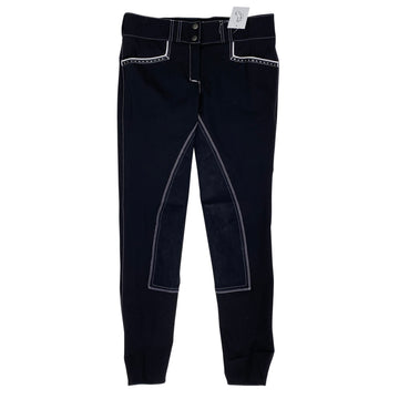 Eurofit 'Bling' Full Seat Breeches in Black/White Piping
