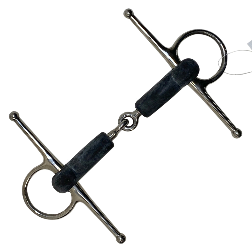 Jointed Rubber Full Cheek Snaffle in Black/Stainless Steel - 5"