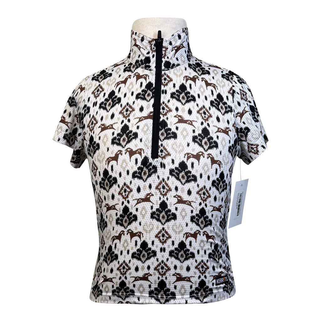 Kerrits Kids 'Summer Ride Ice Fil' Short Sleeve Shirt in White/Brown Horses - Children's XS