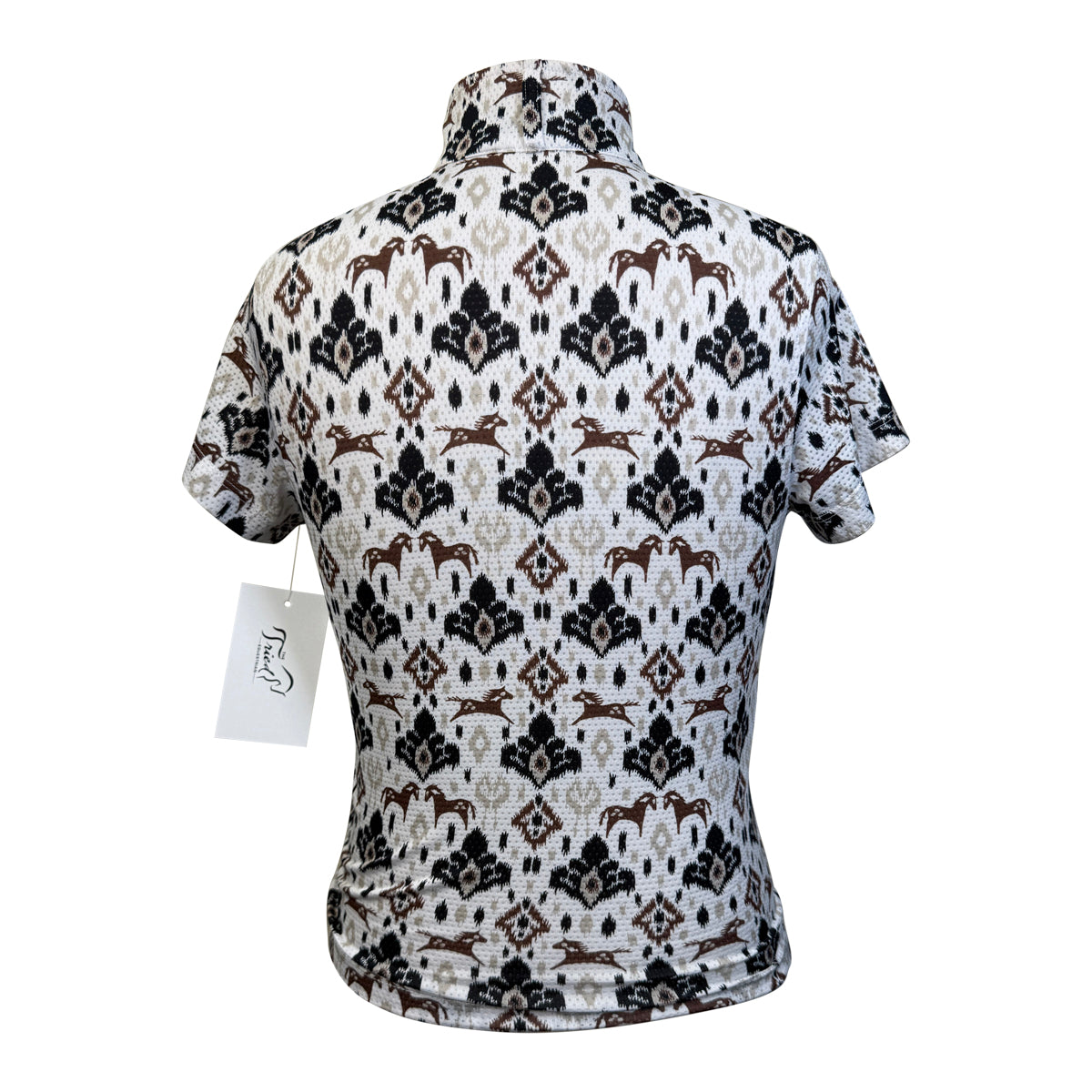Kerrits Kids 'Summer Ride Ice Fil' Short Sleeve Shirt in White/Brown Horses - Children's XS