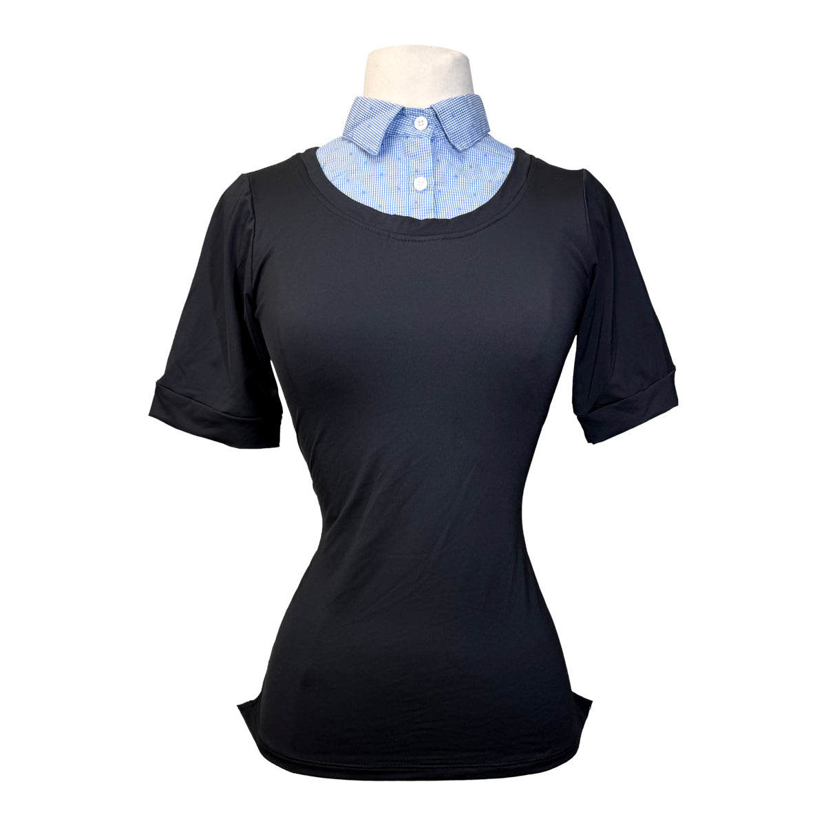 Callidae Short Sleeve Practice Shirt in Black/Blue Heart Gingham