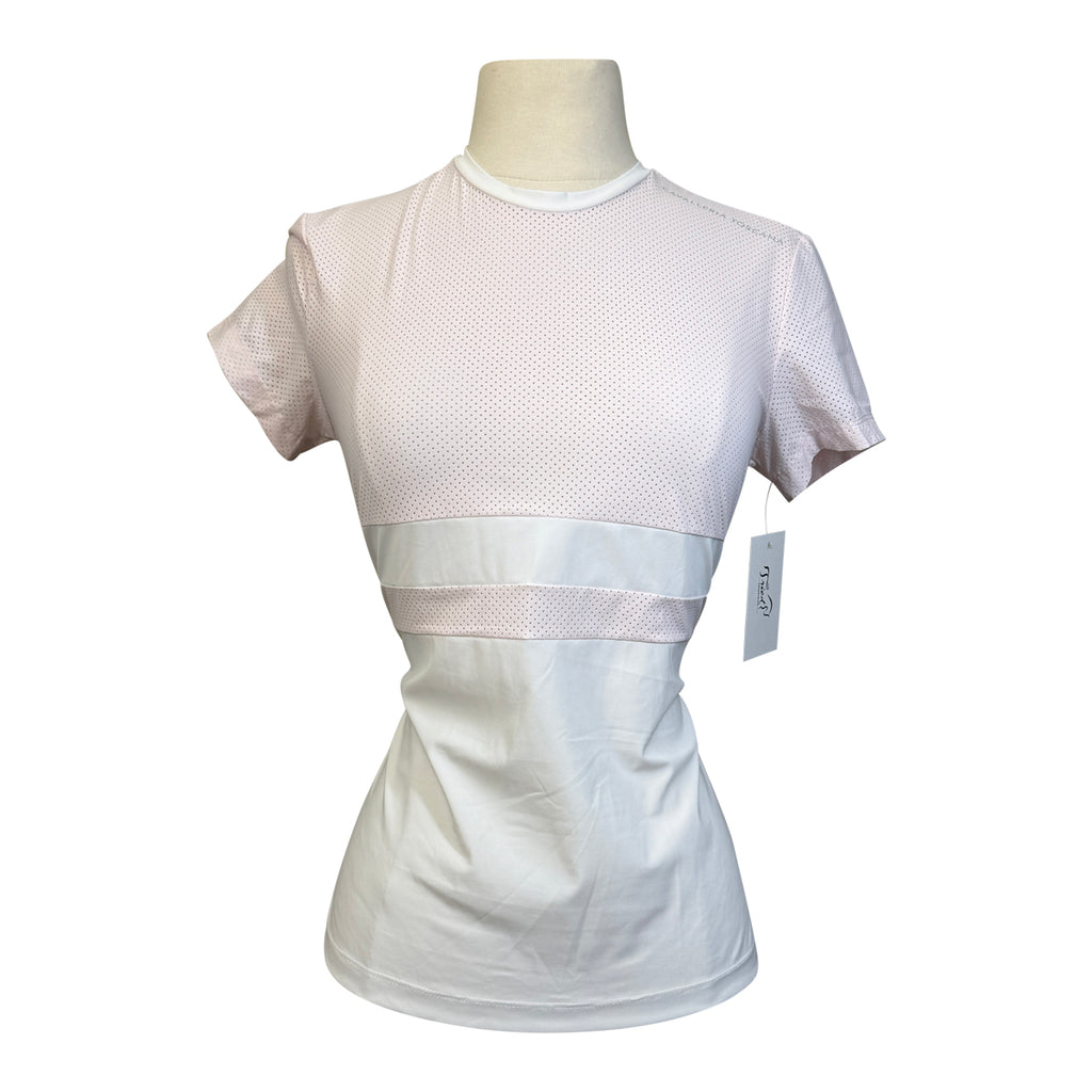 Cavalleria Toscana Perforated Striped Jersey Short Sleeve Training Shirt in Rose/White