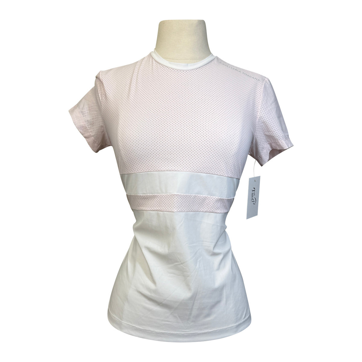 Cavalleria Toscana Perforated Striped Jersey Short Sleeve Training Shirt in Rose/White