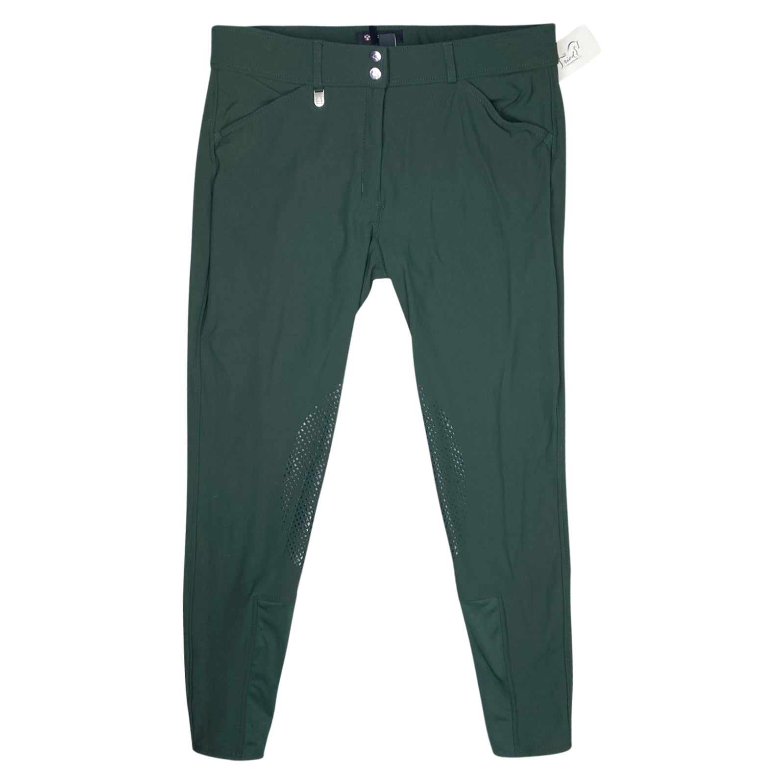 Front of Horze 'Grand Prix' Knee Patch Breeches in Scarab Green - Women's 32