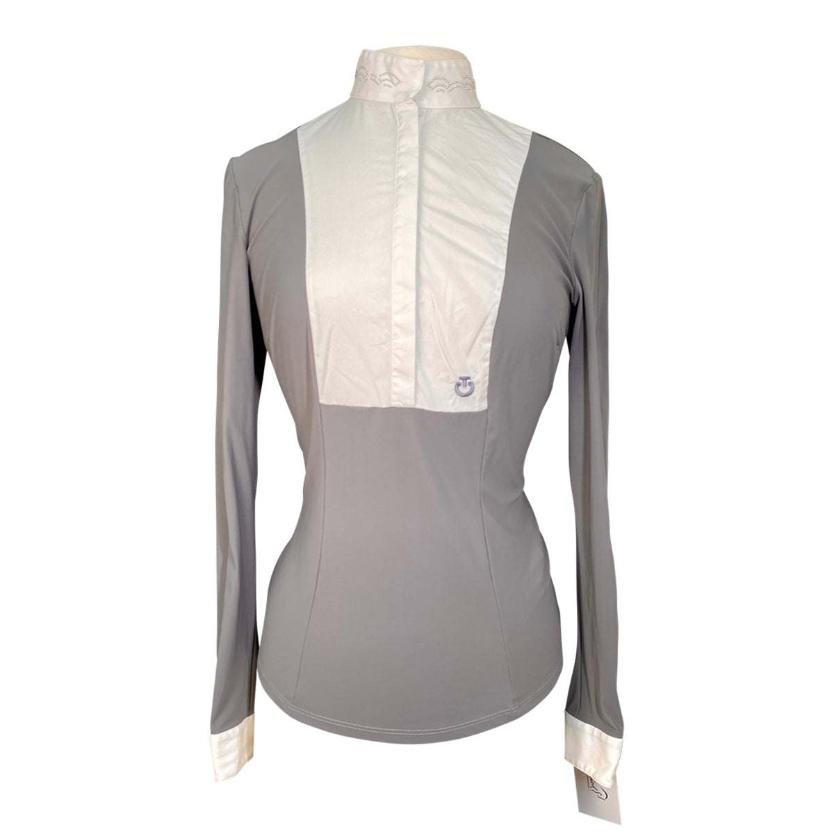 Cavalleria Toscana L/S Perforated Show Shirt w/Sequins in Grey/White