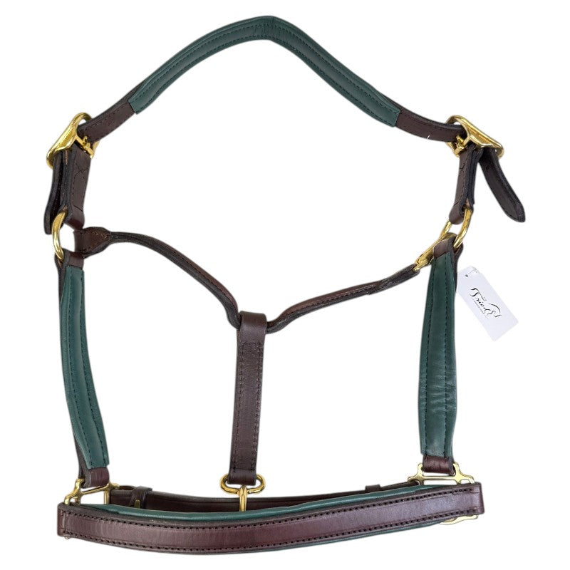 Smartpak Soft Padded Leather Halter in Havana/Hunter Green - Oversized