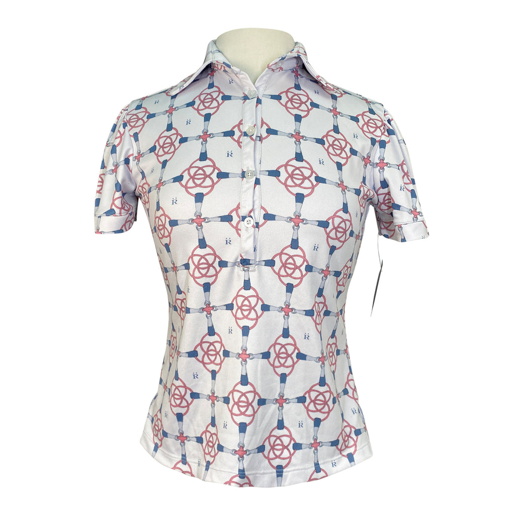 Ronner Shirred Sleeve Sport Polo in White/Pink Bits