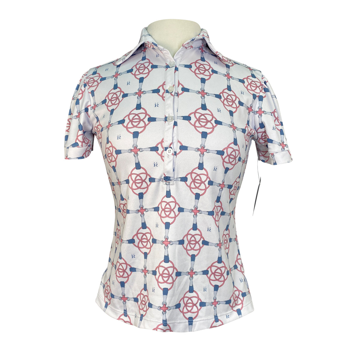 Ronner Shirred Sleeve Sport Polo in White/Pink Bits
