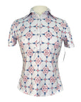 Ronner Shirred Sleeve Sport Polo in White/Pink Bits
