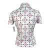Ronner Shirred Sleeve Sport Polo in White/Pink Bits