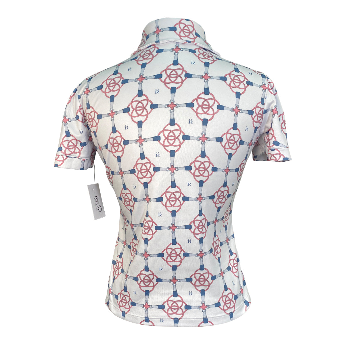 Ronner Shirred Sleeve Sport Polo in White/Pink Bits