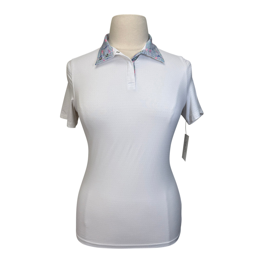 Dover Saddlery CoolBlast Sleeve Show Shirt in White/Blue Giraffes