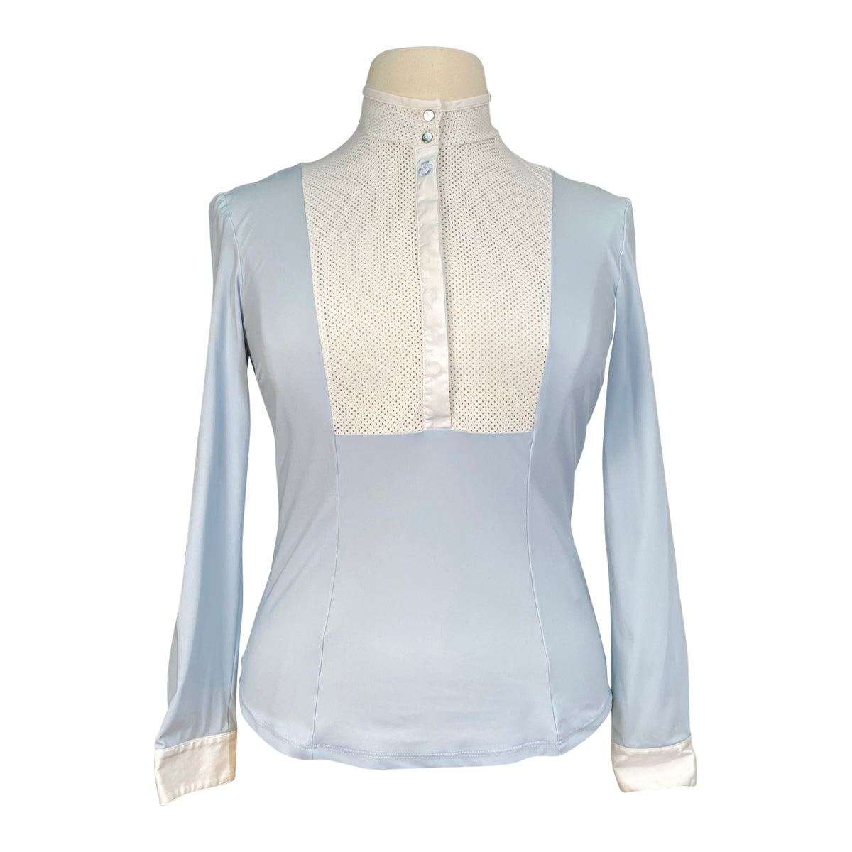 Cavalleria Toscana Perforated Long Sleeve Show Shirt in Sky Blue