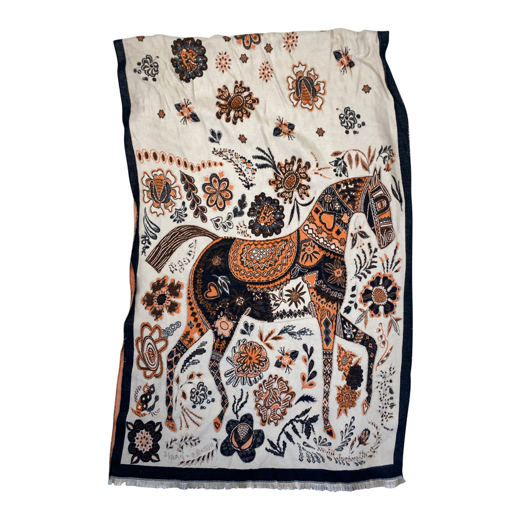 Knitted Horse Pashmina in Tan/Orange