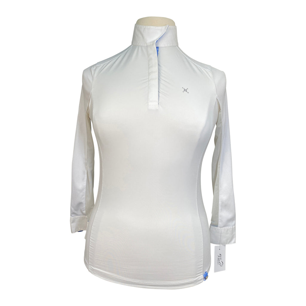 Tredstep Ladies’ Paris Long Sleeve Competition Shirt in White/Blue Horses