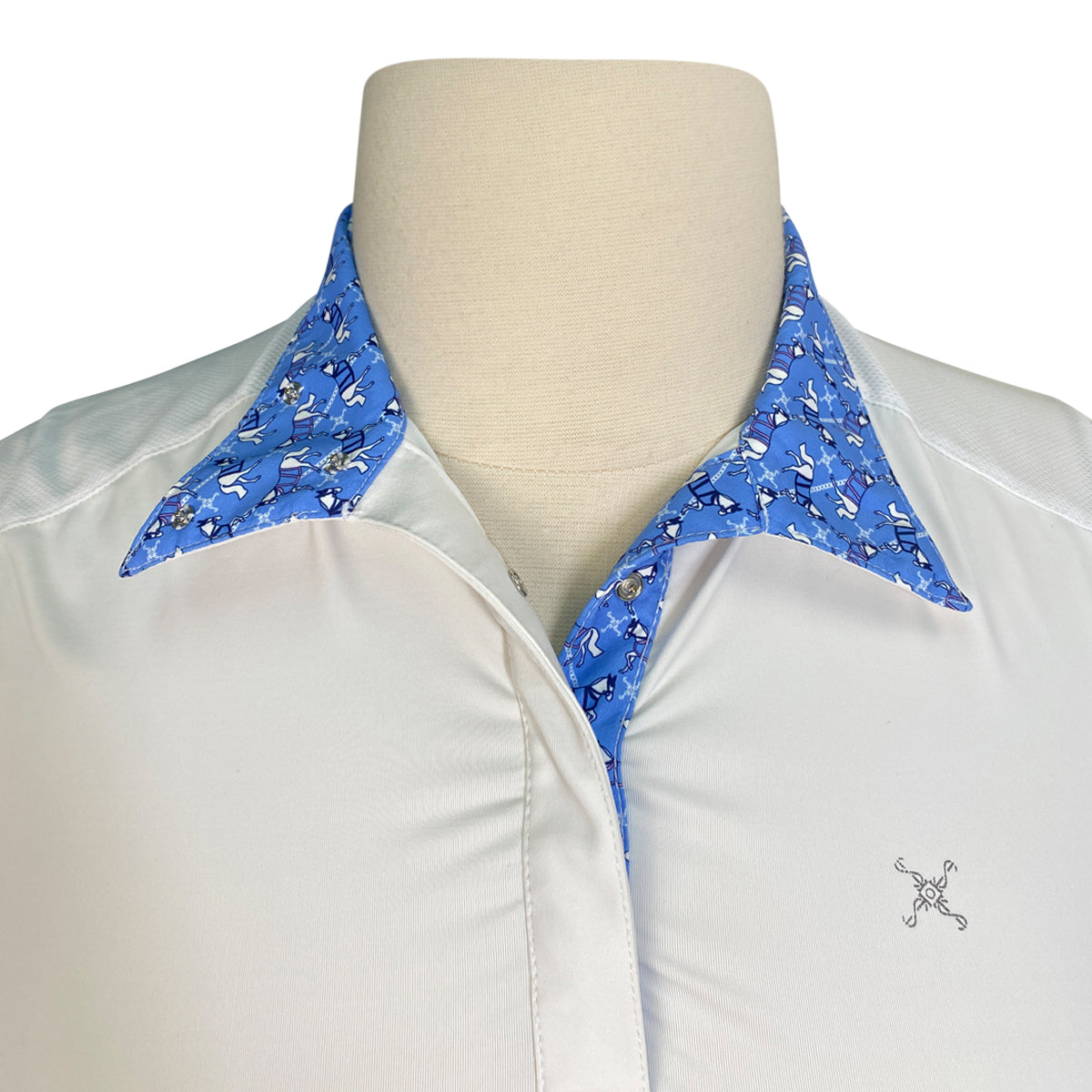Tredstep Ladies’ Paris Long Sleeve Competition Shirt in White/Blue Horses