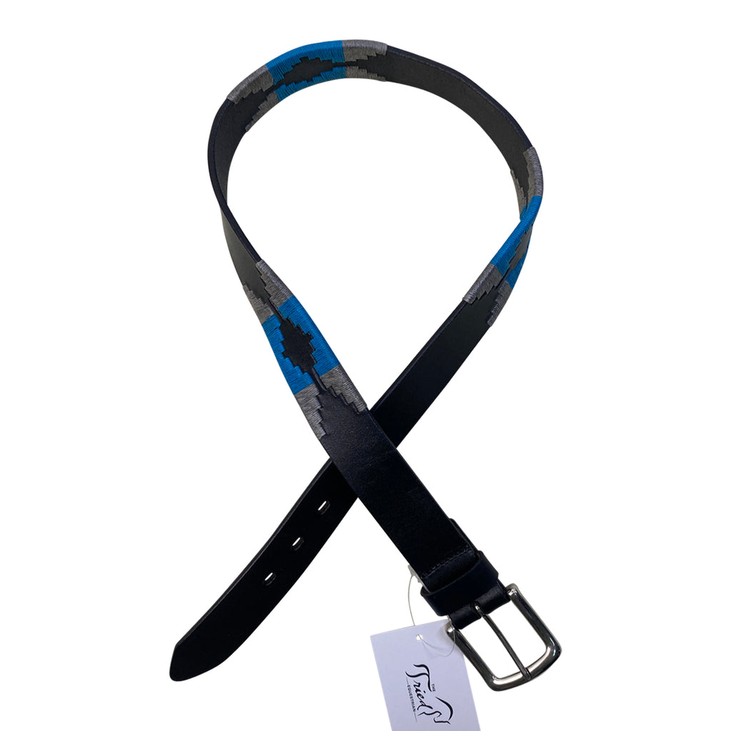 Kastel Denmark Woven Leather Belt in Brown w/Teal & Silver