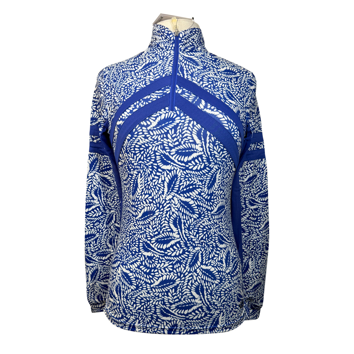Kastel Long Sleeve 1/4 Zip in Chevron Blue Leaves 