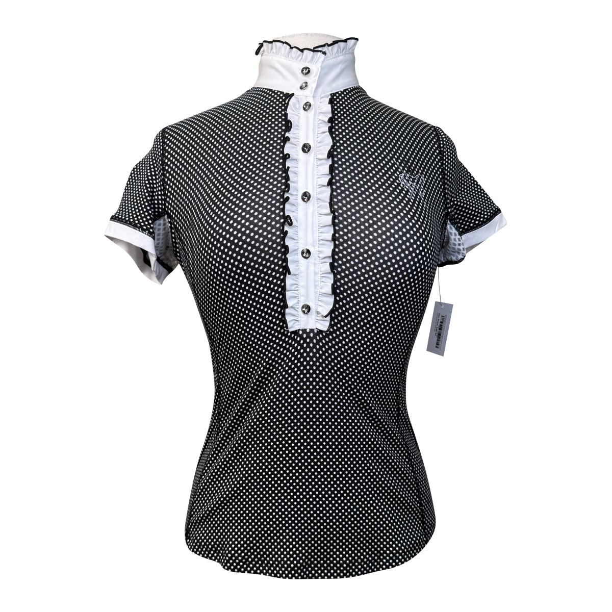 Goode Rider Couture Ruffle Show Shirt in Black/White Polka Dot