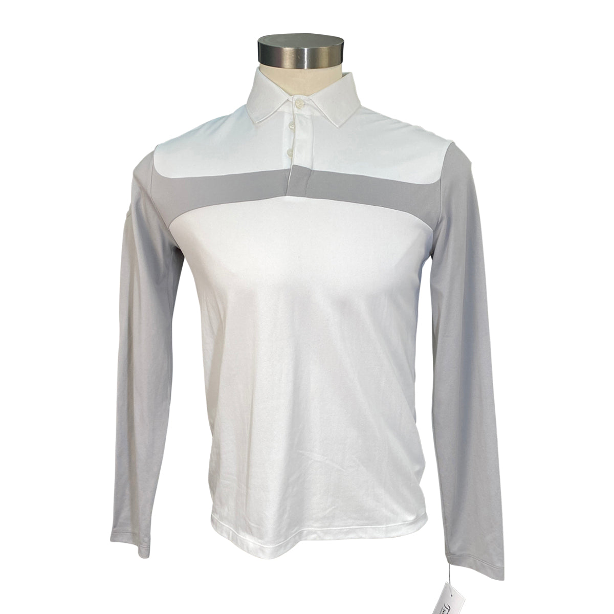 Cavalleria Toscana Long Sleeve Competition Polo in White/Grey