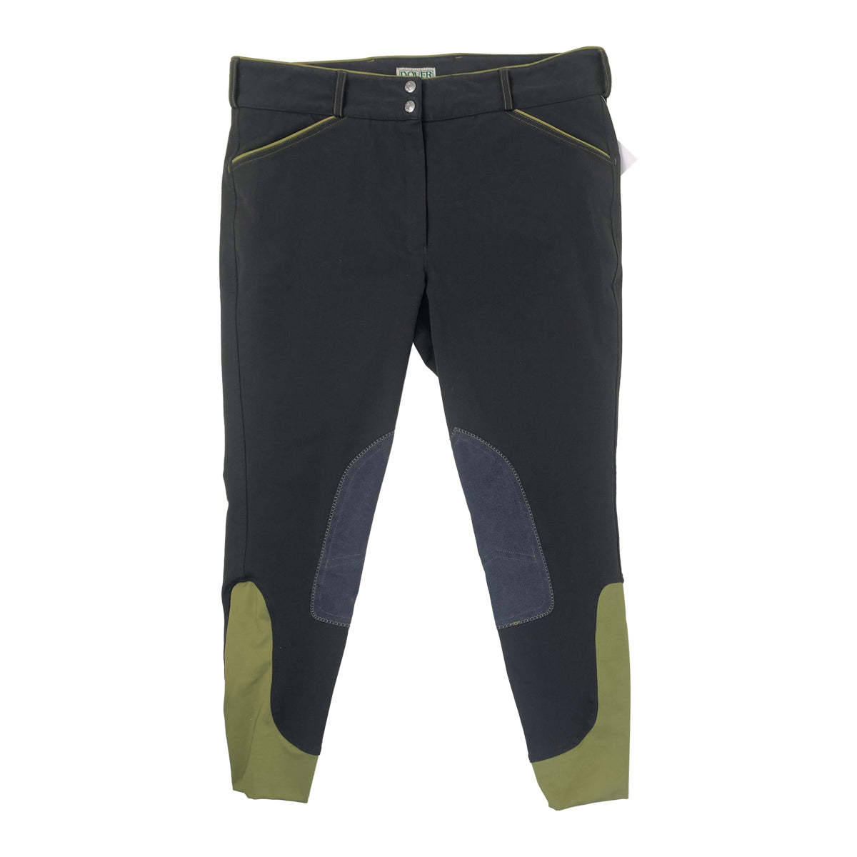 Dover Saddlery Wellesley Classic Piped Knee-Patch Breech in Charcoal/Avocado