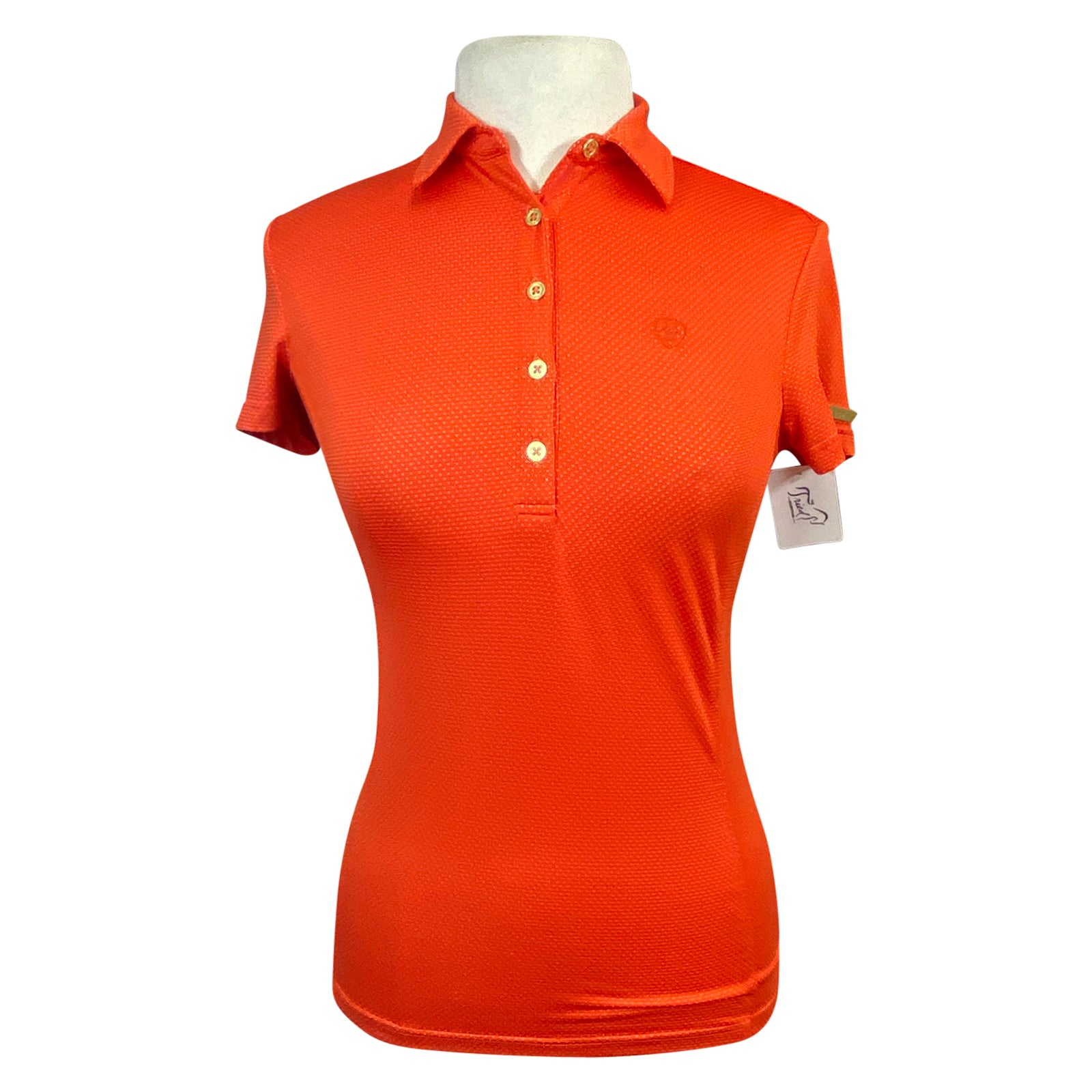 Front of Ariat TEK Heat Series Perforated Polo Shirt in Orange - Women's Small