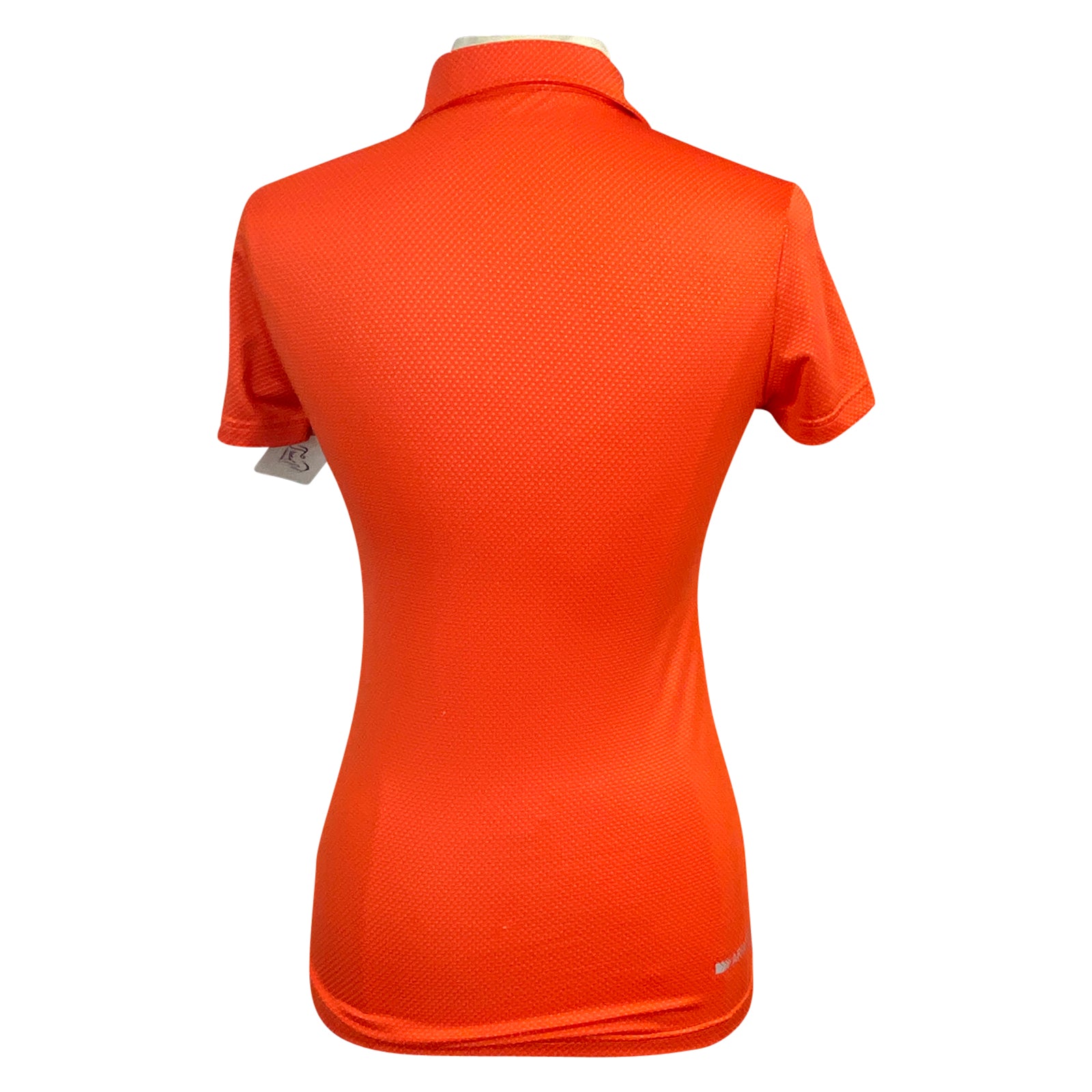 Back of Ariat TEK Heat Series Perforated Polo Shirt in Orange - Women's Small